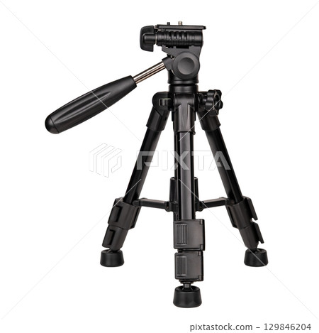 Black camera tripod isolated on white background Black camera tripod isolated on white background 129846204
