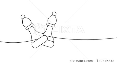 minimalist line art of two chess bishops crossing on a line, clean abstract black outline symbol of strategy 129846238