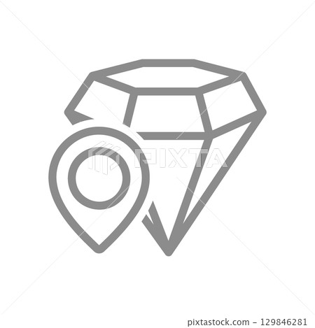 Diamond with location pin line icon. Indicates a valuable location, exclusive place, or premium destination symbol. Vector illustration 129846281