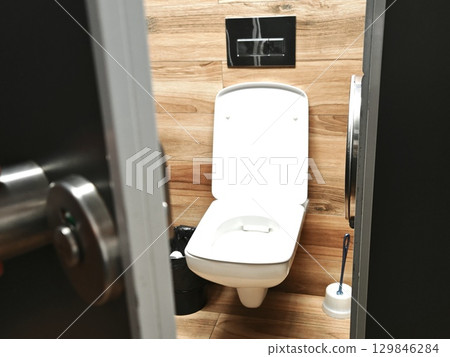 interior toilet toilet bowl. Toilet bowl in the bathroom. Black, Brown, White colors 129846284