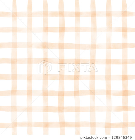 Orange White Plaid Gingham Madras Check Hand Drawn Background Pattern Overlay 129846349