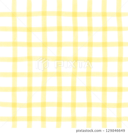 Yellow White Plaid Gingham Madras Check Hand Drawn Background Pattern Overlay 129846649