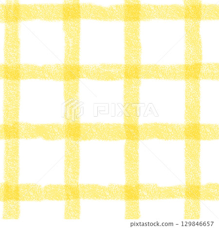Yellow White Plaid Gingham Madras Check Hand Drawn Background Pattern Overlay 129846657