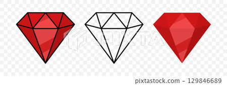 Shiny Red Gemstone Diamond Flat Icon Set with Faceted Gemstone Outline and Glossy Gemstone Crystal, Vector Illustration. Jewelry, Luxury Design, Logo, Decoration, Fashion Accessories, Precious Stones Shiny Red Gemstone Diamond Flat Icon Set with Faceted Gemstone Outline and Glossy Gemstone Crystal, Vector Illustration. Jewelry, Luxury Design, Logo, Decoration, Fashion Accessories, Precious Stones 129846689