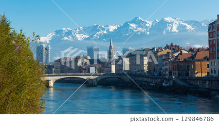 View on Grenoble with colorful houses in France 129846786