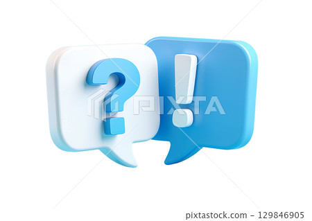 Speech bubbles with question mark and exclamation point, 3d q&a concept for communication Speech bubbles with question mark and exclamation point, 3d q&a concept for communication 129846905
