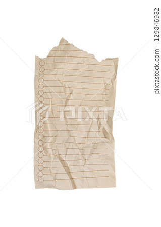 Torn Crumpled Lined Paper with Red Line on White Background for Study 129846982
