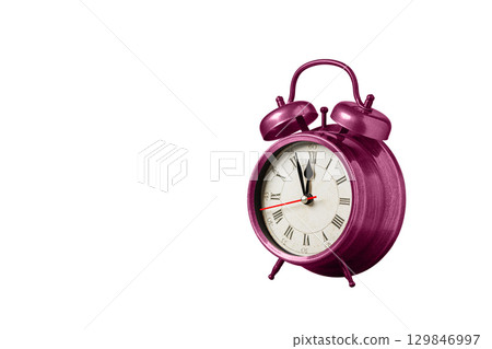 retro clock, watch, pointer clock, Red color alarm clock on isolated white background retro clock, watch, pointer clock, Red color alarm clock on isolated white background 129846997
