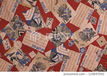 Japanese patterned persimmon dyed fabric 129847042