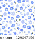 Blue forget-me-nots,floral seamless pattern, hand-drawn watercolor digital illustration in flat naive style, isolated. Element for design 129847159