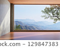 Modern loft style empty room with mountain view background 3D render 129847383