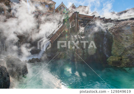 草津溫泉的象徵－湯畑風景 129849619