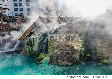 草津溫泉的象徵－湯畑風景 129849642