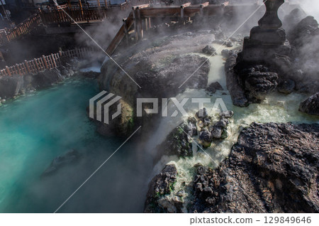The symbol of Kusatsu Onsen - the Yubatake scenery The symbol of Kusatsu Onsen - the Yubatake scenery 129849646