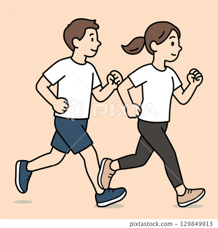 AI-generated image of a man and woman jogging 129849913