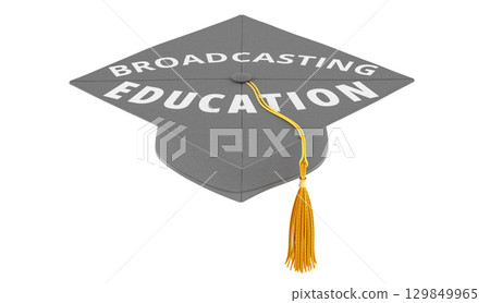 Broadcasting Education, concept with graduation cap. 3D rendering Broadcasting Education, concept with graduation cap. 3D rendering 129849965