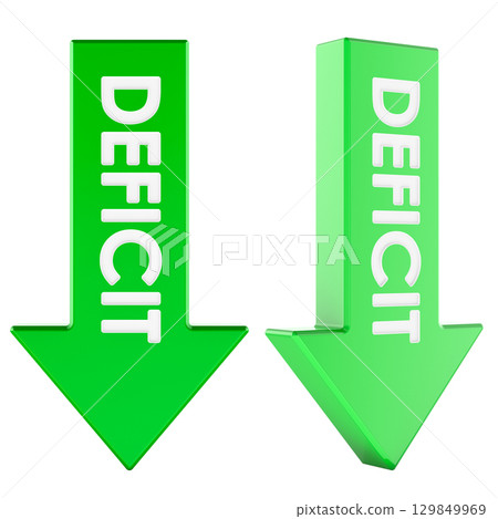 Green deficit arrows pointing down. 3D rendering 129849969