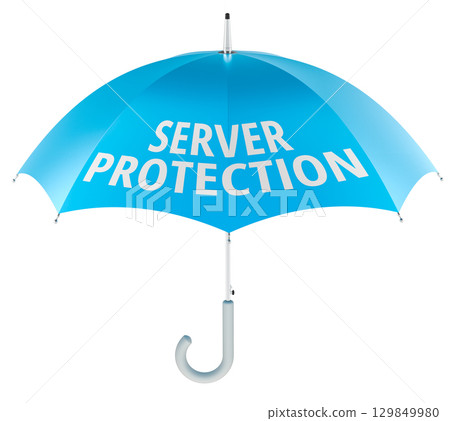 Server Protection concept with umbrella. 3D rendering 129849980