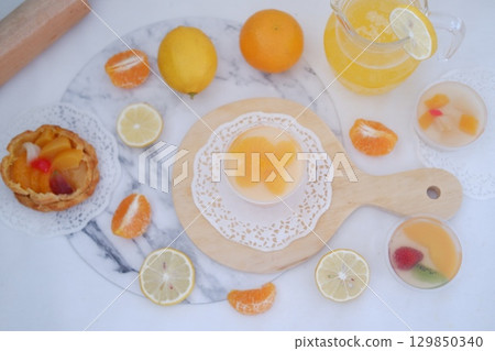 Tropical Fruit Dessert in Soft Pastel Setting Tropical Fruit Dessert in Soft Pastel Setting 129850340