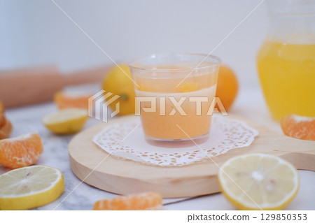 Tropical Fruit Dessert in Soft Pastel Setting Tropical Fruit Dessert in Soft Pastel Setting 129850353