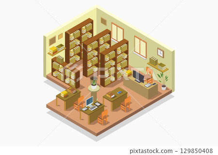 Isometric library room 129850408