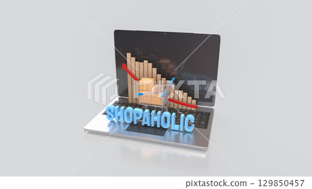 The Shopping Cart and Box on Laptop for shopaholic concept 3d Rendering. 129850457