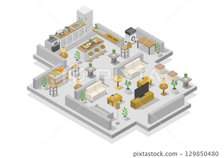 Isometric kitchen room Isometric kitchen room 129850480