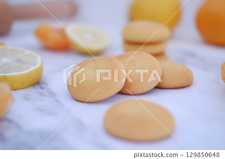 Stack of Simple Round Cookies for Snack Time 129850648