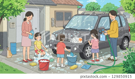 最美的笑容！全家一起洗車 129850915