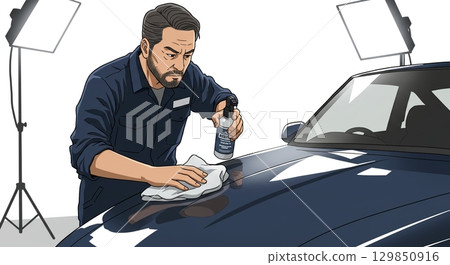 頂尖技術！專業男工正在為愛車拋光 129850916