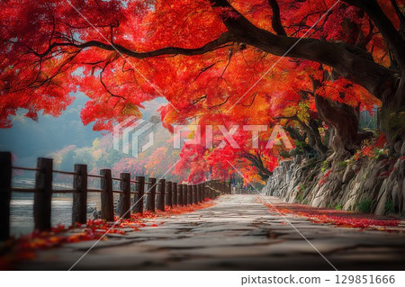 壯觀的日本秋景：鮮豔的秋葉 129851666