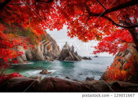壯觀的日本秋景：鮮豔的秋葉 129851667