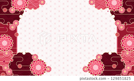 Stylish background of autumn chrysanthemums and Japanese patterns 129851825