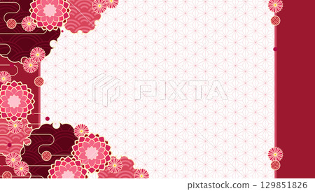 Stylish background of autumn chrysanthemums and Japanese patterns Stylish background of autumn chrysanthemums and Japanese patterns 129851826
