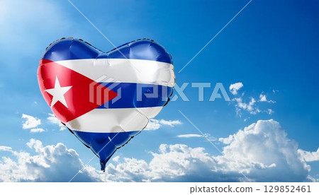 Cuban flag heart shaped balloon and blue sky 129852461