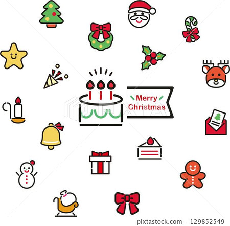 Christmas cake icon pictogram decoration line cute stylish illustration material 129852549