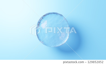 淺藍色背景上漂浮著一個水球。水滴。 3D（水平） 129852852