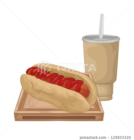 Illustration of Hotdog with Soft Drink  129853320