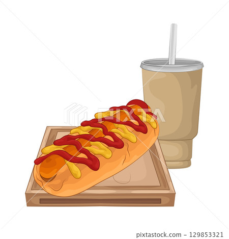 Illustration of Hotdog with Soft Drink Illustration of Hotdog with Soft Drink 129853321
