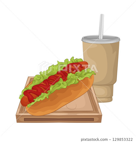 Illustration of Hotdog with Soft Drink  129853322