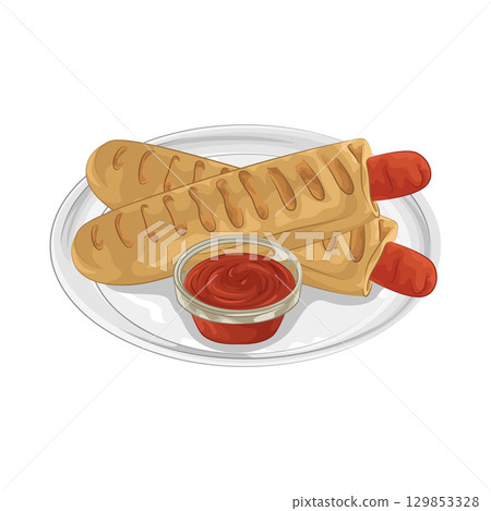 Illustration of Hotdog with Sauce 129853328