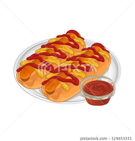 Illustration of Hotdog with Sauce Illustration of Hotdog with Sauce 129853331