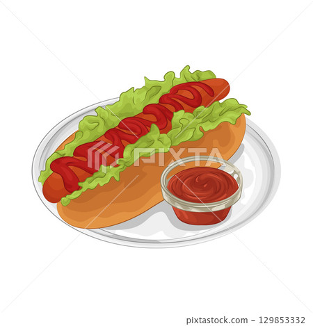 Illustration of Hotdog with Sauce Illustration of Hotdog with Sauce 129853332