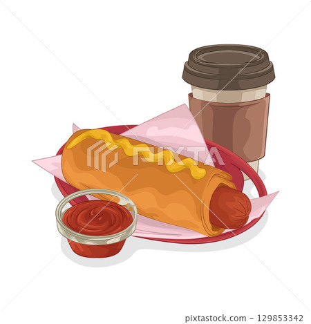 Illustration of Hotdog with Coffee Cup Illustration of Hotdog with Coffee Cup 129853342