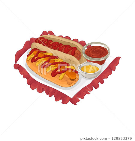 Illustration of Hotdog with sauce Illustration of Hotdog with sauce 129853379