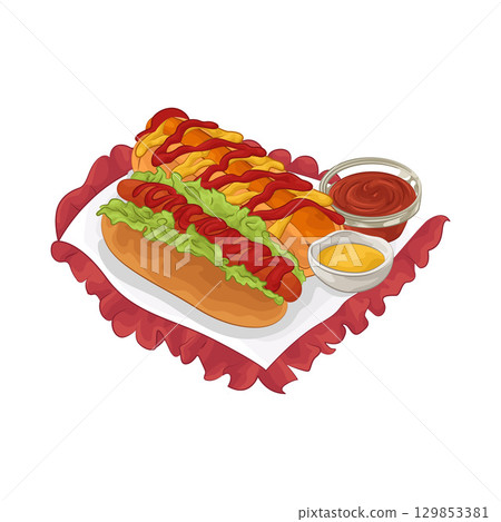 Illustration of Hotdog with sauce Illustration of Hotdog with sauce 129853381