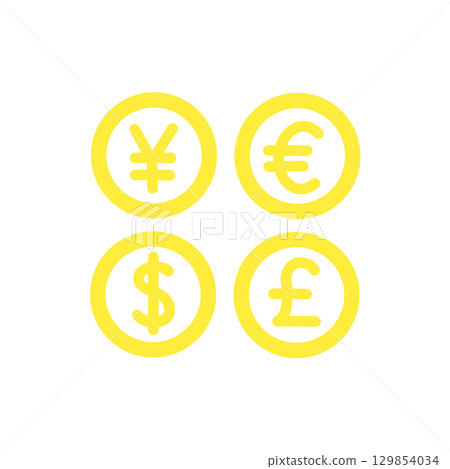 多貨幣圖標（日圓、歐元、美元、英鎊） 129854034