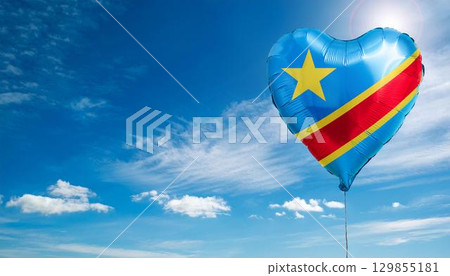 Democratic Republic of the Congo flag heart shaped balloon and blue sky 129855181