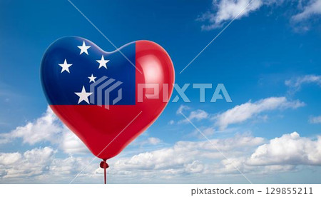 Samoan flag heart shaped balloon and blue sky 129855211
