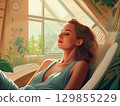 一位女士在舒適的空調房間裡 129855229